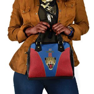Africa DR Congo Football Custom Shoulder Handbag Blue Leopard Skin Pattern - African Pride