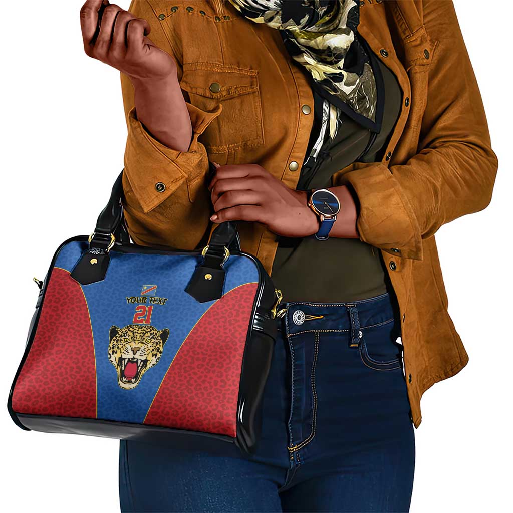 Africa DR Congo Football Custom Shoulder Handbag Blue Leopard Skin Pattern - African Pride