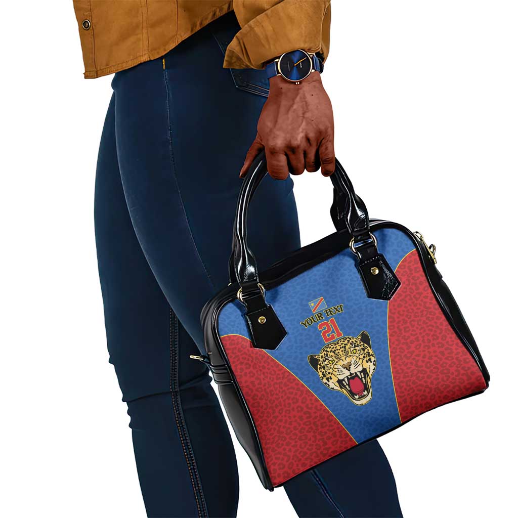 Africa DR Congo Football Custom Shoulder Handbag Blue Leopard Skin Pattern - African Pride