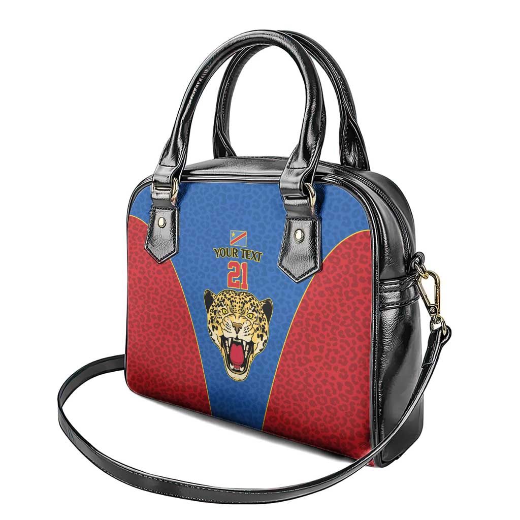 Africa DR Congo Football Custom Shoulder Handbag Blue Leopard Skin Pattern - African Pride