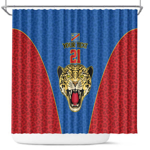 Africa DR Congo Football Custom Shower Curtain Blue Leopard Skin Pattern - African Pride