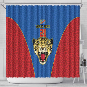 Africa DR Congo Football Custom Shower Curtain Blue Leopard Skin Pattern - African Pride