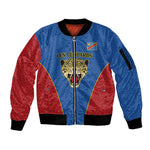 Africa DR Congo Football Custom Sleeve Zip Bomber Jacket Blue Leopard Skin Pattern - African Pride