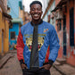 Africa DR Congo Football Custom Sleeve Zip Bomber Jacket Blue Leopard Skin Pattern - African Pride