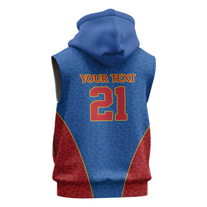 Africa DR Congo Football Custom Sleeveless Zip Hoodie Blue Leopard Skin Pattern - African Pride