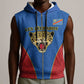 Africa DR Congo Football Custom Sleeveless Zip Hoodie Blue Leopard Skin Pattern - African Pride