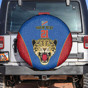 Africa DR Congo Football Custom Spare Tire Cover Blue Leopard Skin Pattern - African Pride