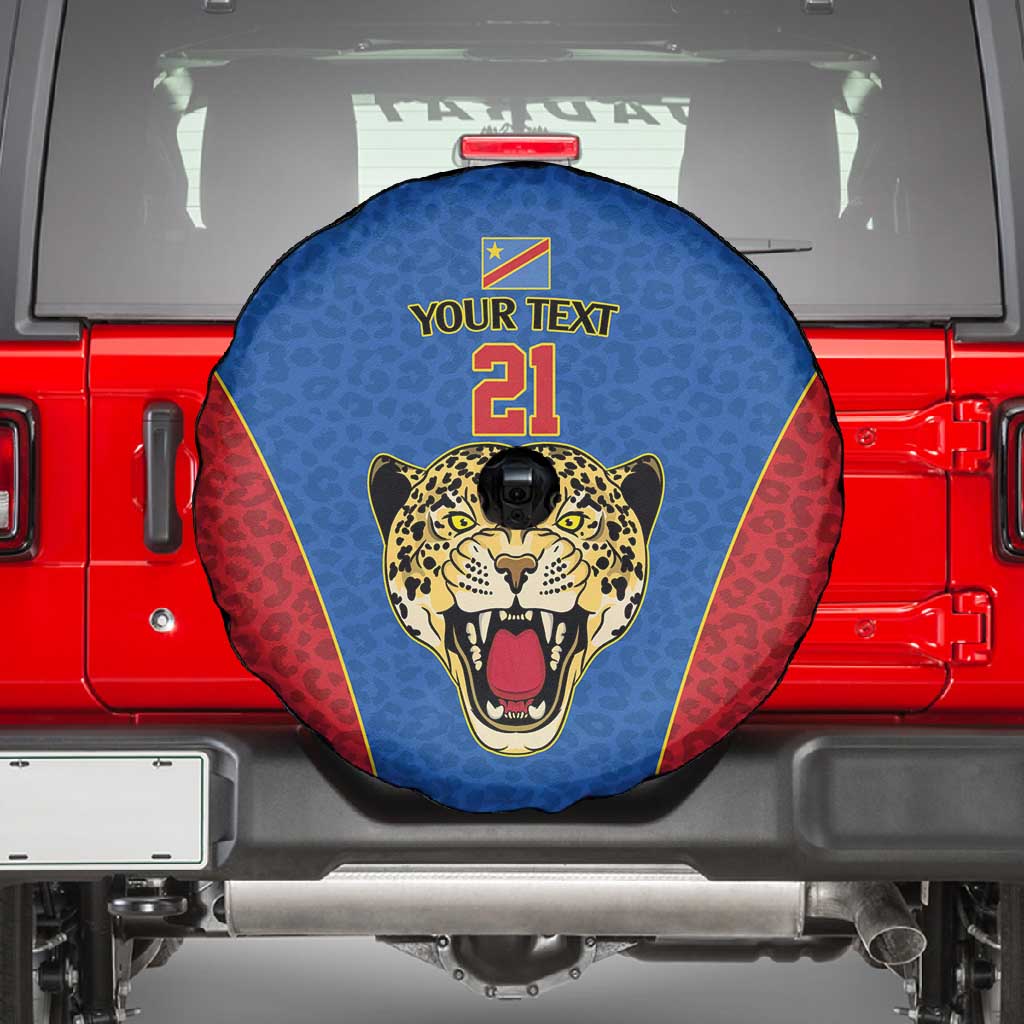 Africa DR Congo Football Custom Spare Tire Cover Blue Leopard Skin Pattern - African Pride