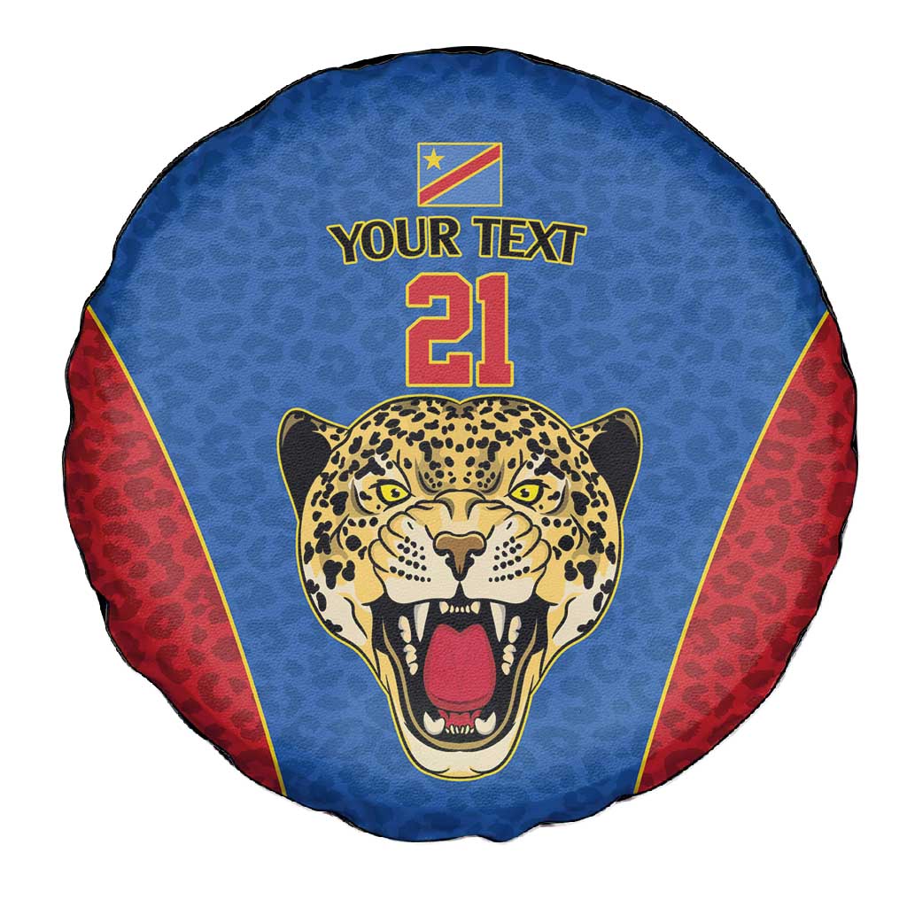 Africa DR Congo Football Custom Spare Tire Cover Blue Leopard Skin Pattern - African Pride