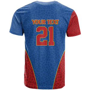 Africa DR Congo Football Custom T shirt Blue Leopard Skin Pattern - African Pride
