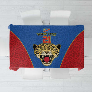 Africa DR Congo Football Custom Tablecloth Blue Leopard Skin Pattern - African Pride