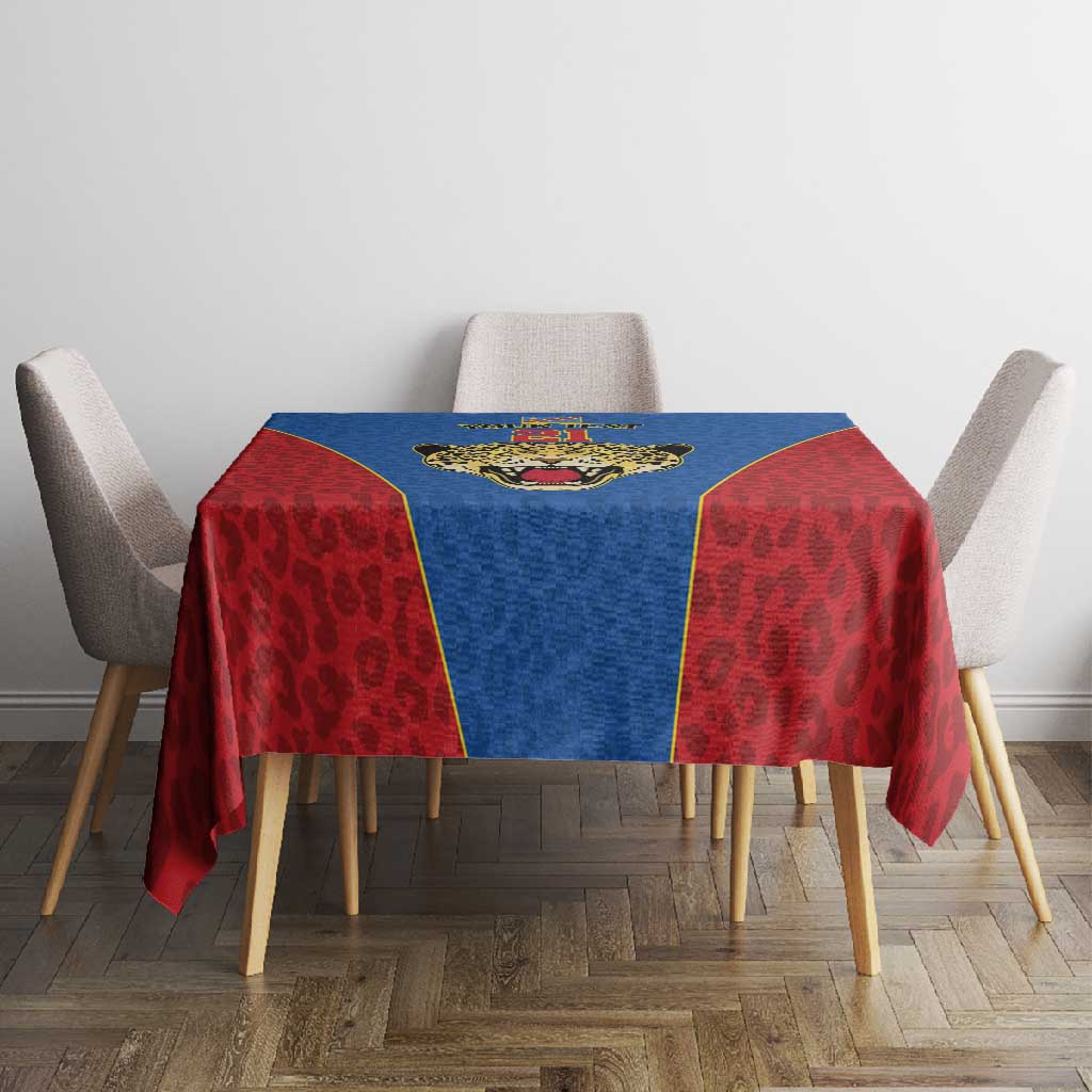 Africa DR Congo Football Custom Tablecloth Blue Leopard Skin Pattern - African Pride