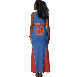 Africa DR Congo Football Custom Tank Maxi Dress Blue Leopard Skin Pattern - African Pride