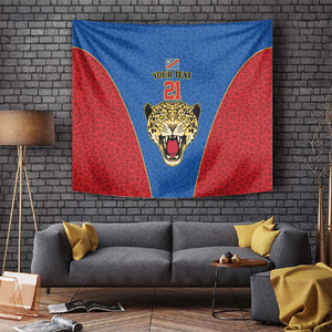 Africa DR Congo Football Custom Tapestry Blue Leopard Skin Pattern - African Pride