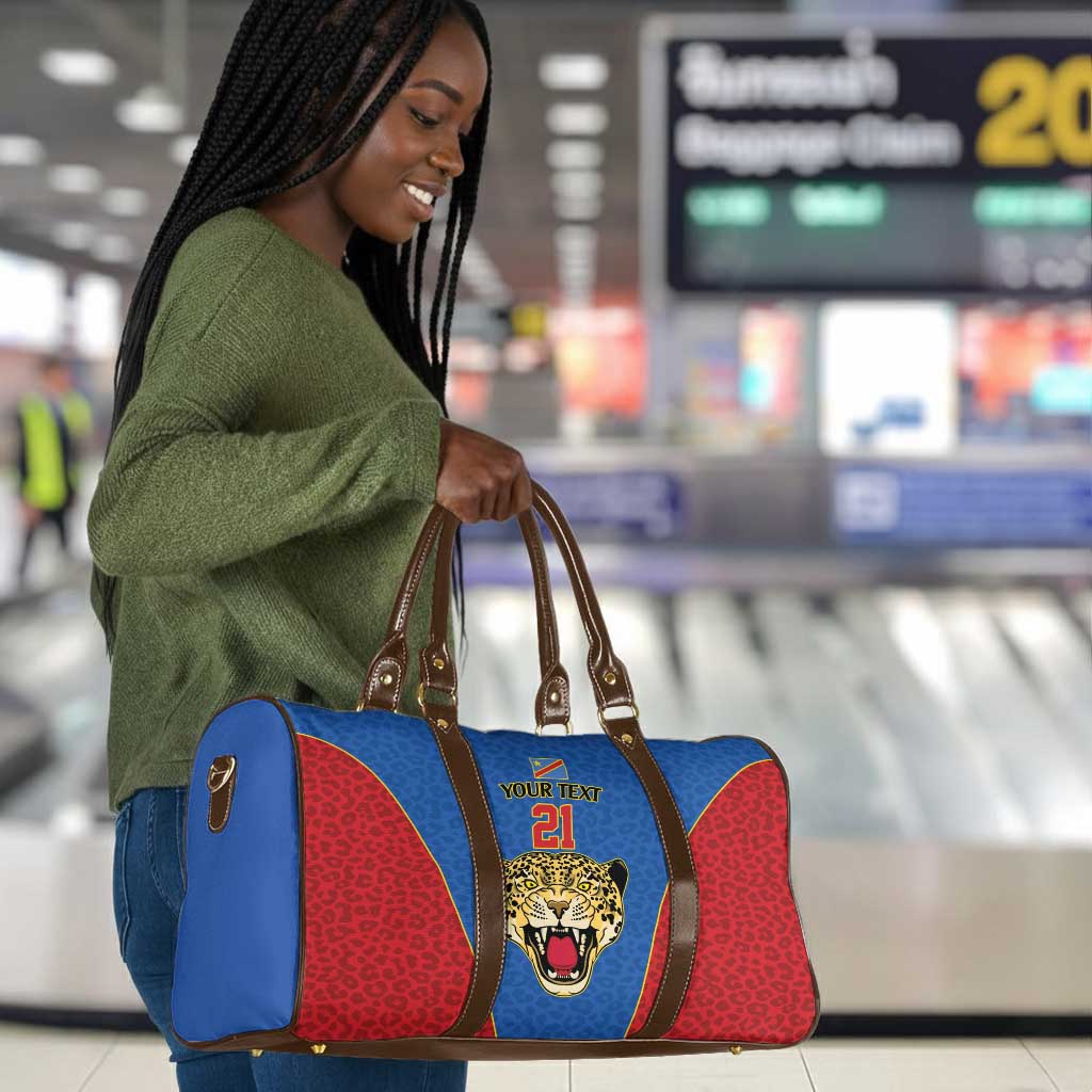 Africa DR Congo Football Custom Travel Bag Blue Leopard Skin Pattern