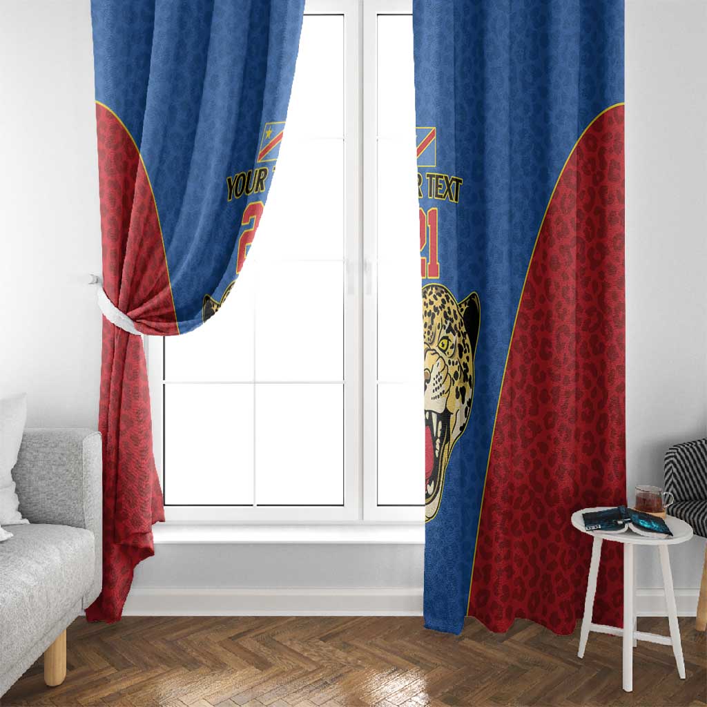 Africa DR Congo Football Custom Window Curtain Blue Leopard Skin Pattern - African Pride