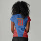 Africa DR Congo Football Custom Women V-Neck T-Shirt Blue Leopard Skin Pattern - African Pride