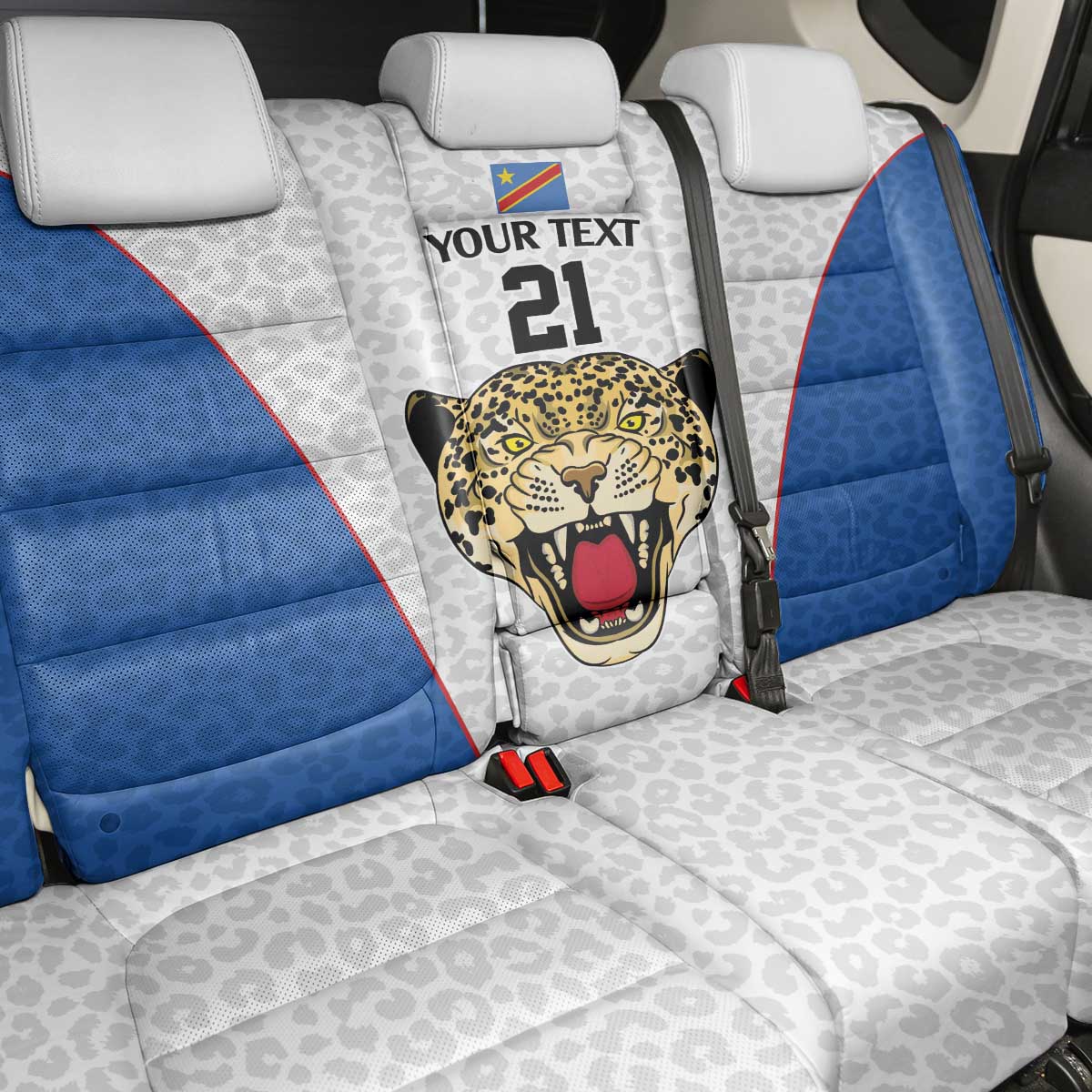 Africa DR Congo Football Custom Back Car Seat Cover White Leopard Skin Pattern - African Pride