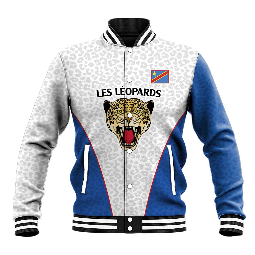 Africa DR Congo Football Custom Baseball Jacket White Leopard Skin Pattern - African Pride