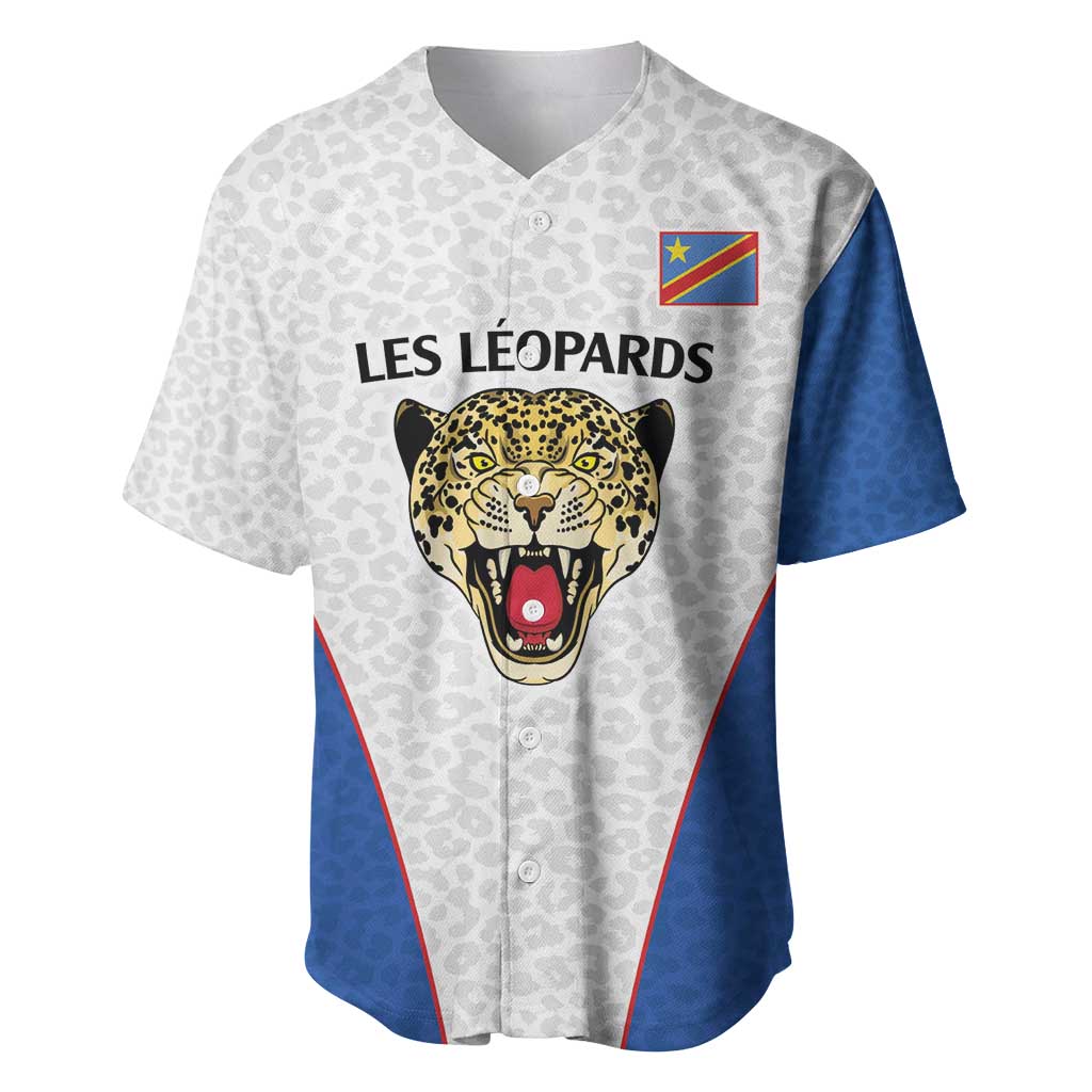 Africa DR Congo Football Custom Baseball Jersey White Leopard Skin Pattern - African Pride