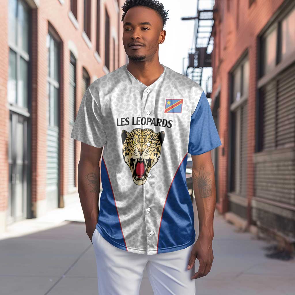 Africa DR Congo Football Custom Baseball Jersey White Leopard Skin Pattern - African Pride