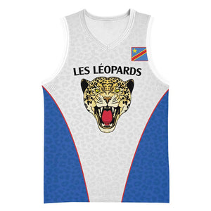 Africa DR Congo Football Custom Basketball Jersey White Leopard Skin Pattern - African Pride