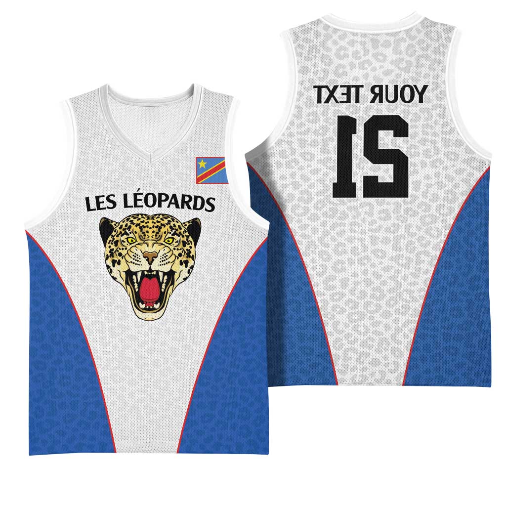 Africa DR Congo Football Custom Basketball Jersey White Leopard Skin Pattern - African Pride