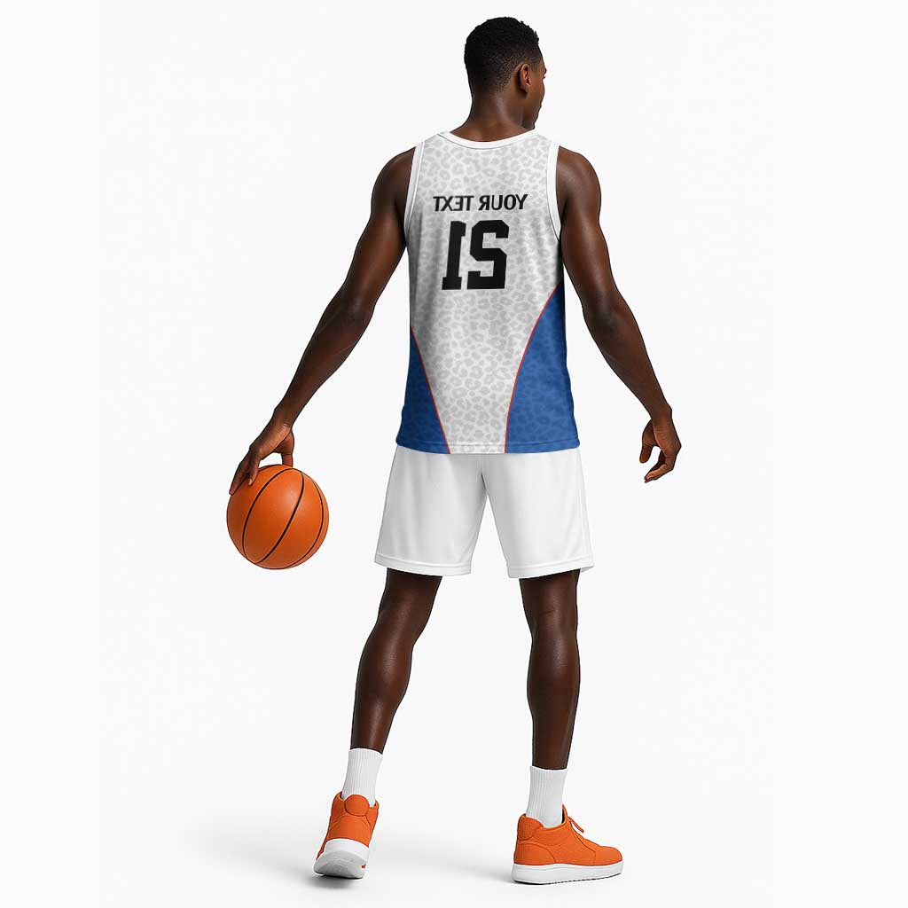 Africa DR Congo Football Custom Basketball Jersey White Leopard Skin Pattern - African Pride