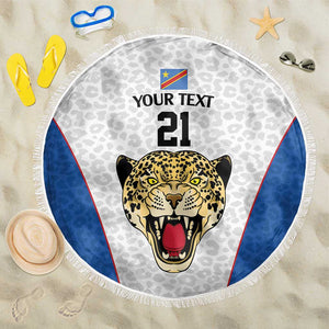 Africa DR Congo Football Custom Beach Blanket White Leopard Skin Pattern - African Pride