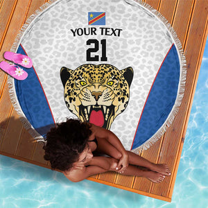 Africa DR Congo Football Custom Beach Blanket White Leopard Skin Pattern - African Pride