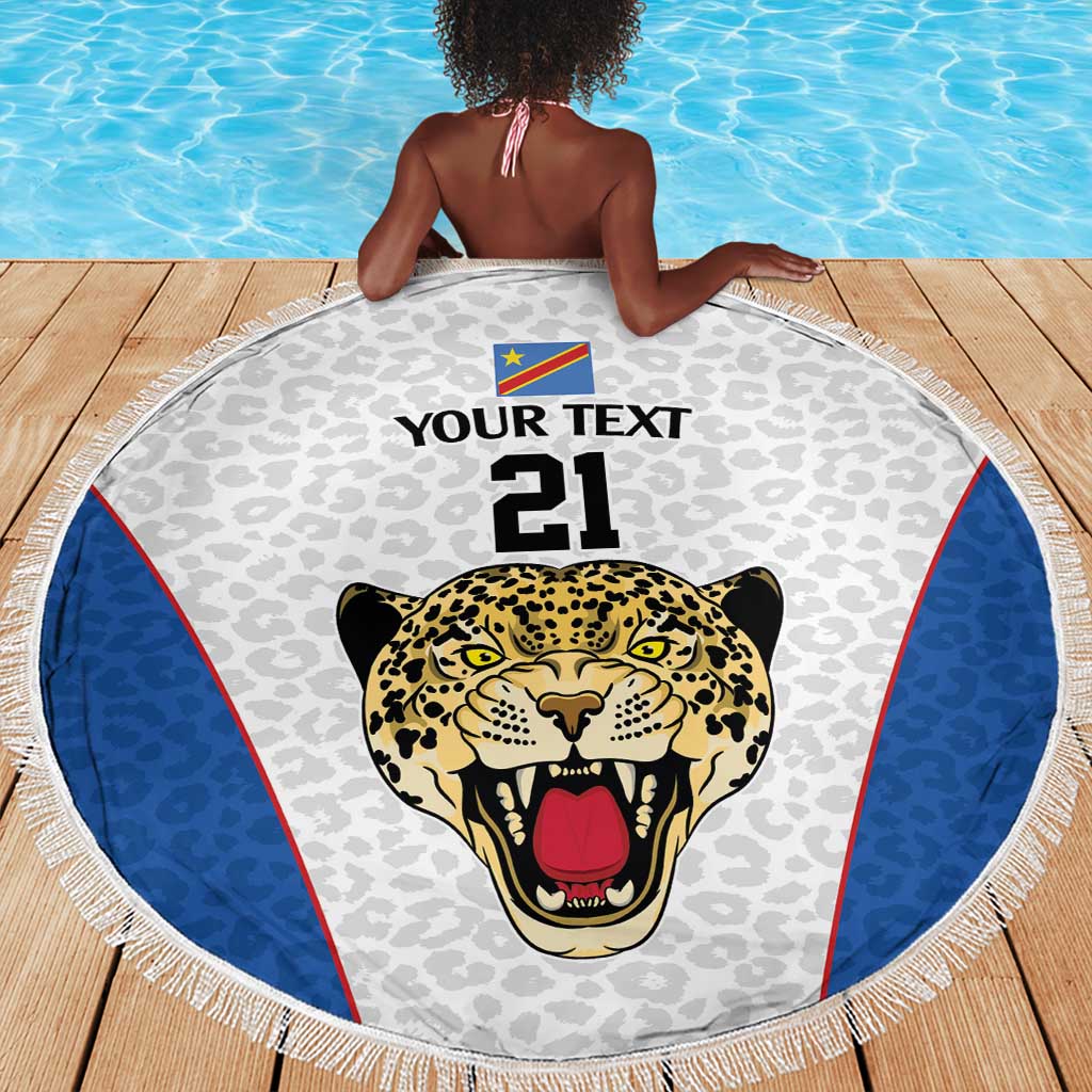 Africa DR Congo Football Custom Beach Blanket White Leopard Skin Pattern - African Pride