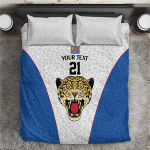 Africa DR Congo Football Custom Bedding Set White Leopard Skin Pattern - African Pride