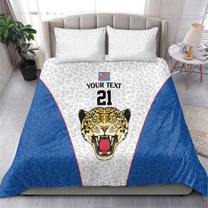 Africa DR Congo Football Custom Bedding Set White Leopard Skin Pattern - African Pride