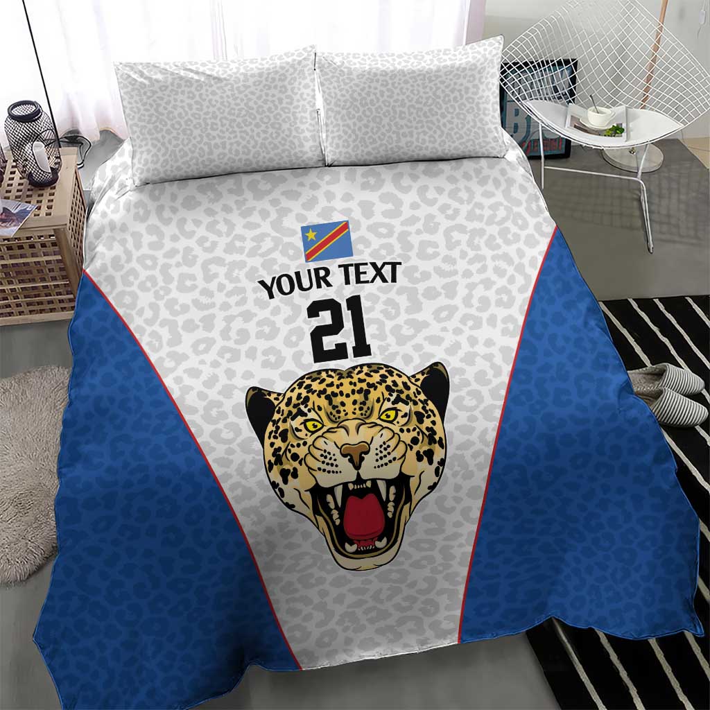 Africa DR Congo Football Custom Bedding Set White Leopard Skin Pattern - African Pride