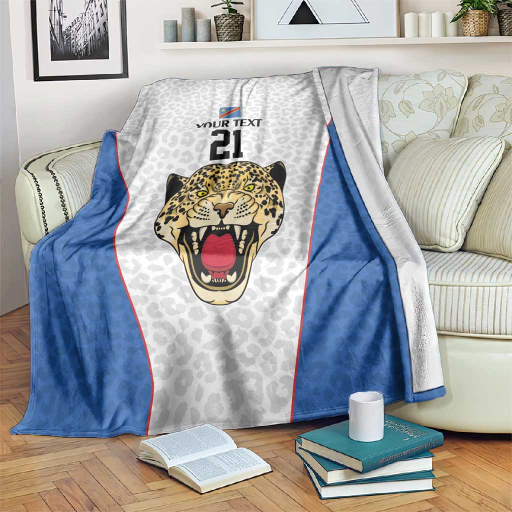 Africa DR Congo Football Custom Blanket White Leopard Skin Pattern - African Pride