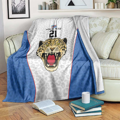 Africa DR Congo Football Custom Blanket White Leopard Skin Pattern - African Pride