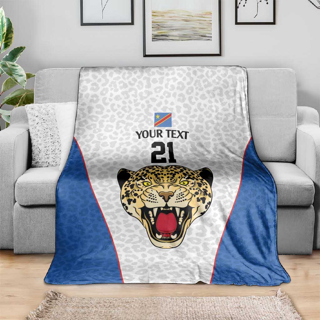 Africa DR Congo Football Custom Blanket White Leopard Skin Pattern - African Pride