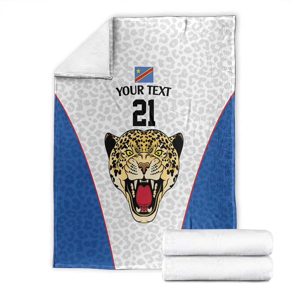 Africa DR Congo Football Custom Blanket White Leopard Skin Pattern - African Pride