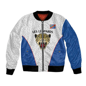Africa DR Congo Football Custom Bomber Jacket White Leopard Skin Pattern - African Pride