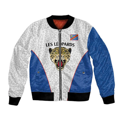 Africa DR Congo Football Custom Bomber Jacket White Leopard Skin Pattern - African Pride
