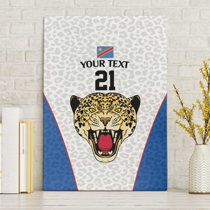 Africa DR Congo Football Custom Canvas Wall Art White Leopard Skin Pattern - African Pride