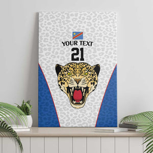 Africa DR Congo Football Custom Canvas Wall Art White Leopard Skin Pattern - African Pride
