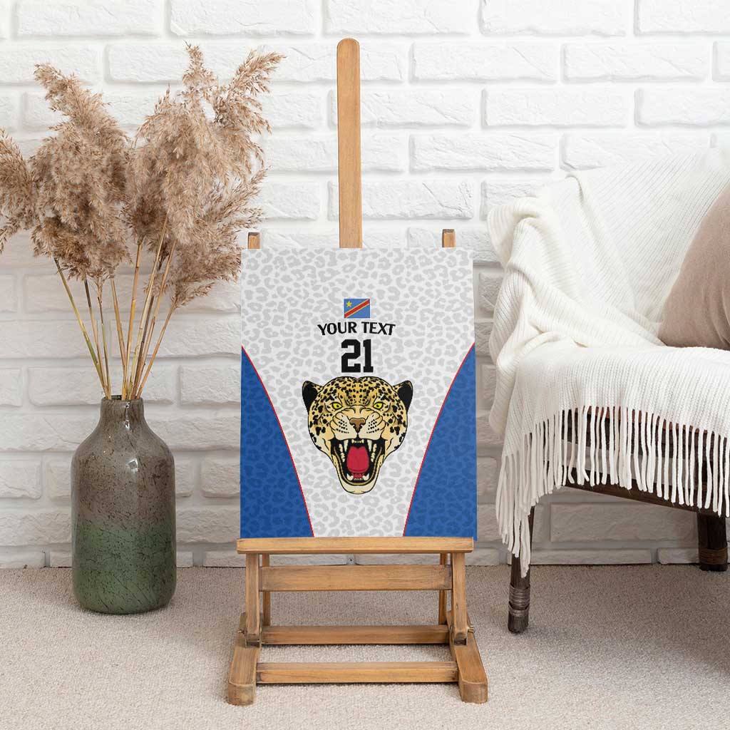 Africa DR Congo Football Custom Canvas Wall Art White Leopard Skin Pattern - African Pride