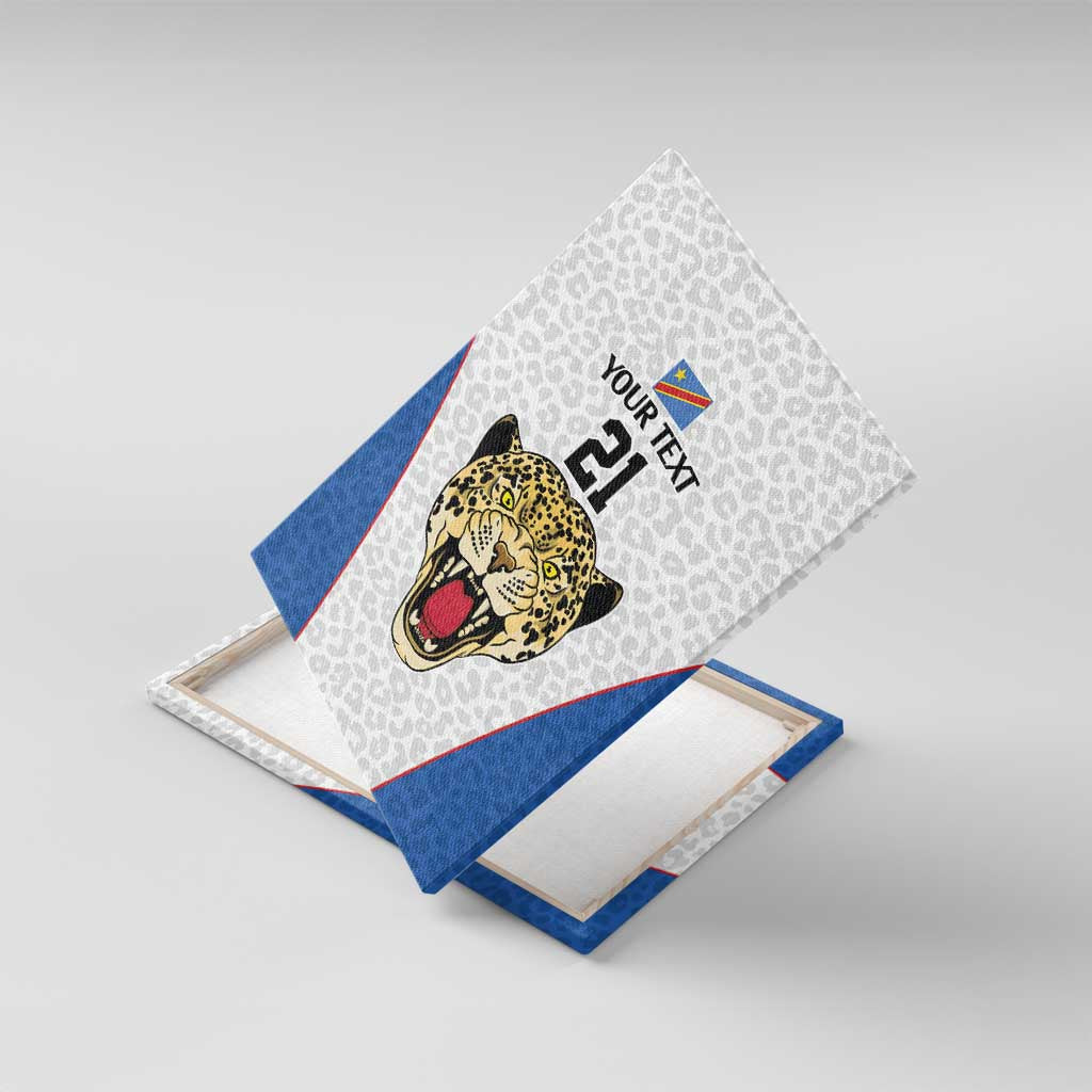 Africa DR Congo Football Custom Canvas Wall Art White Leopard Skin Pattern - African Pride