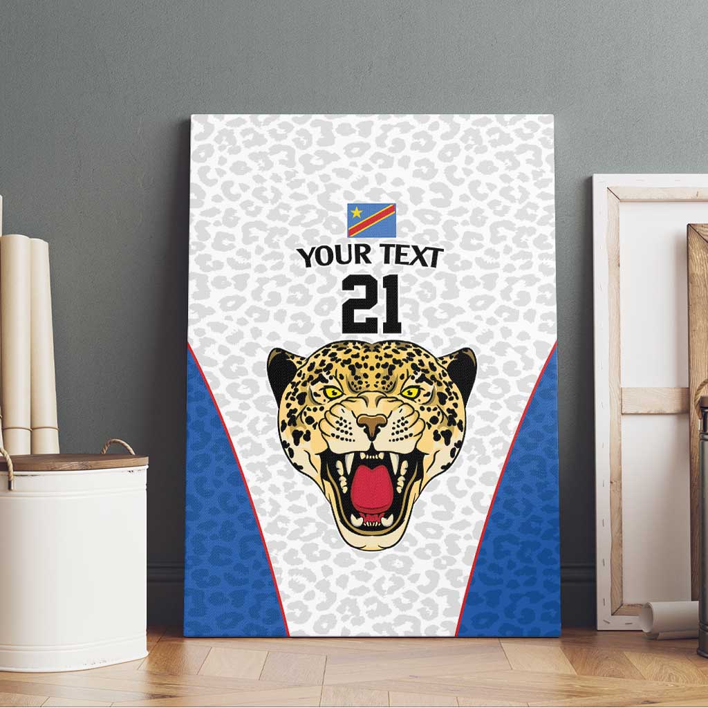 Africa DR Congo Football Custom Canvas Wall Art White Leopard Skin Pattern - African Pride