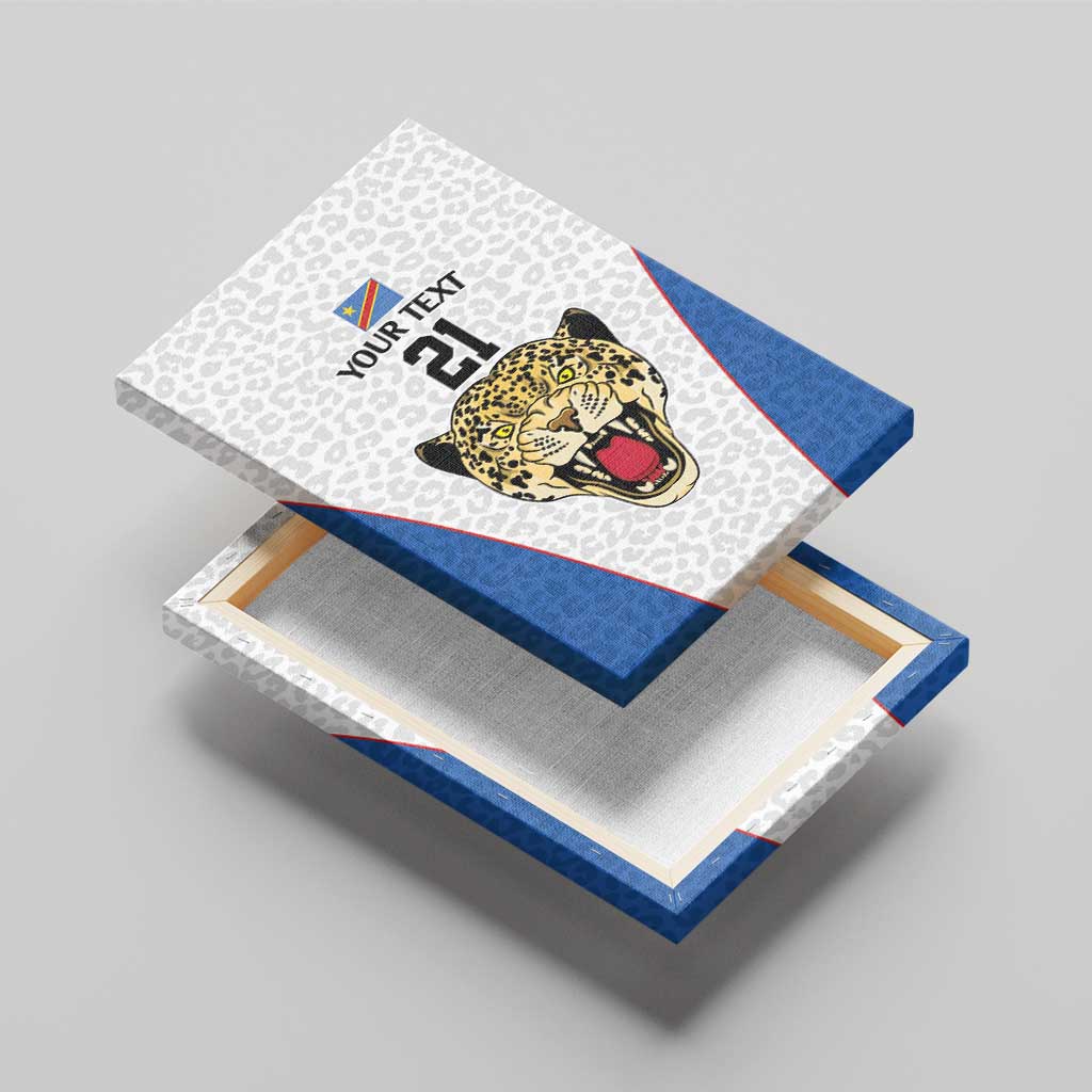 Africa DR Congo Football Custom Canvas Wall Art White Leopard Skin Pattern - African Pride
