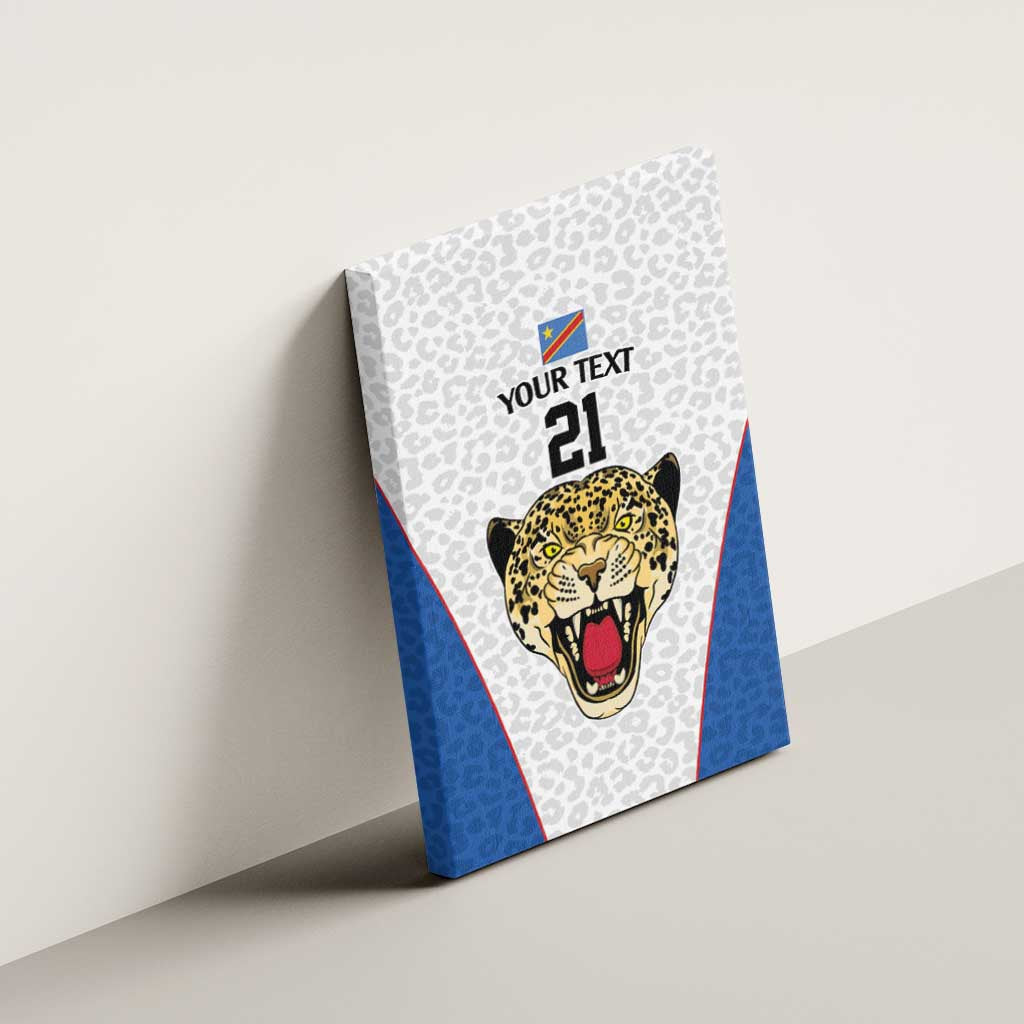 Africa DR Congo Football Custom Canvas Wall Art White Leopard Skin Pattern - African Pride