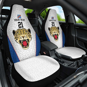 Africa DR Congo Football Custom Car Seat Cover White Leopard Skin Pattern - African Pride