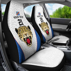 Africa DR Congo Football Custom Car Seat Cover White Leopard Skin Pattern - African Pride