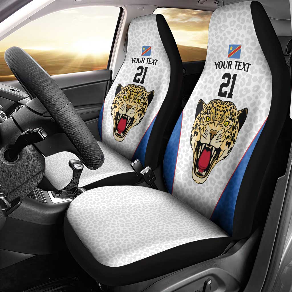 Africa DR Congo Football Custom Car Seat Cover White Leopard Skin Pattern - African Pride